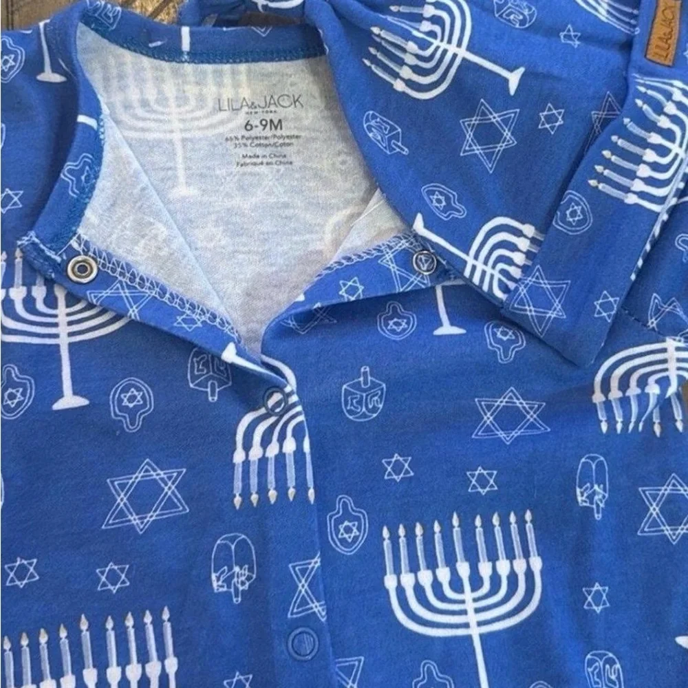 Lilia & Jack Blue Hanukkah Kids One Piece w/ hat